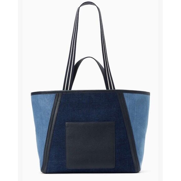 Kate Spade Large Tote Denim Leather Blue Bag NWT New - Picture 5 of 8